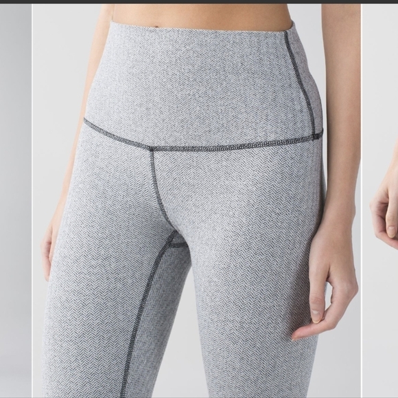 Lululemon Wunder Under Leggings Gray Herringbone 2 Knit Soft Roll Down - Picture 1 of 12